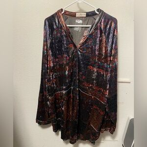 Natural Life NWT Tunic Longsleeve Velvet Button Up XXL Patchwork Floral Boho